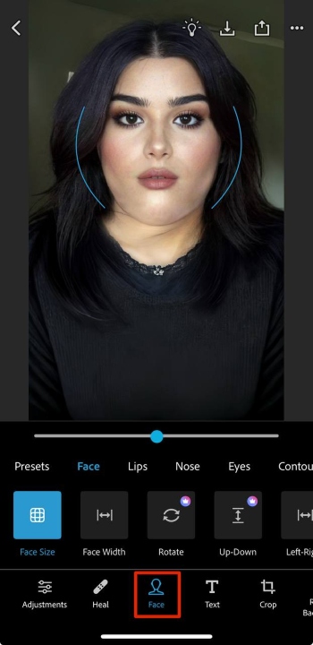Photoshop Express App Screenshot EN - remove double chin face