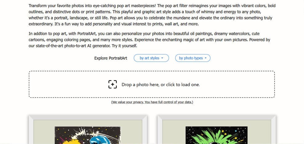 Pop art generator-Portraitart app drop photo-step 1