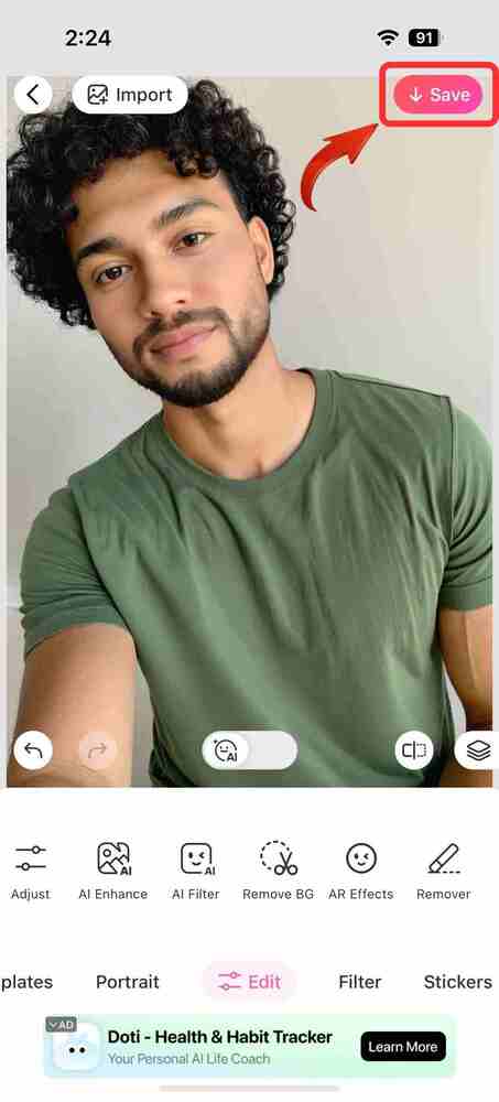 Save your image with beard filter using BeautyPlus