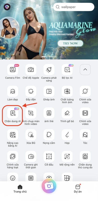 ghép áo sơ mi vào ảnh trên điện thoại-Chọn tính năng Chân dung AI