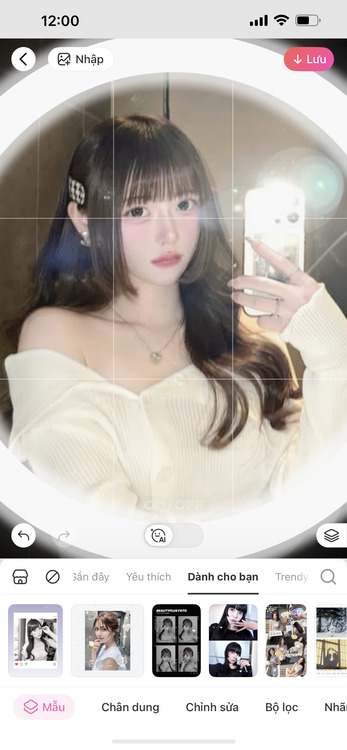 chụp ảnh trước gương đèn flash-Lưu lại ảnh dùng template gương