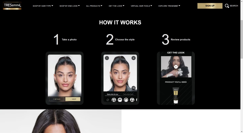Tresemme VirtualStyler Web Screenshot EN - AI Hairstyle Try-On