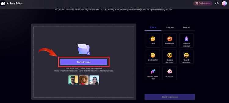 Uploading an image to Media AI Beard Generator