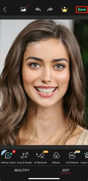 YouCam Perfect App Screenshot EN - Straight Teeth Filter ai replace save