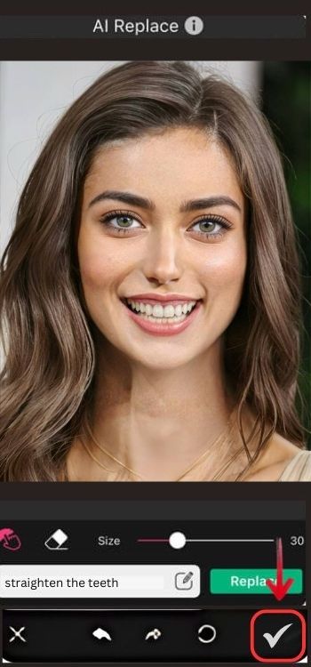 YouCam Perfect App Screenshot EN - Straight Teeth Filter ai replace tick